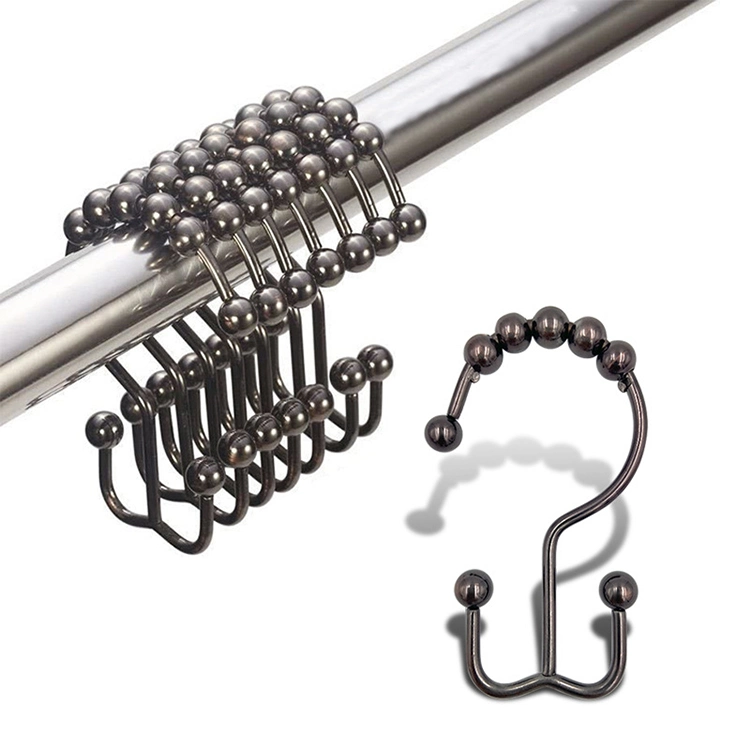 1 Set Stainless Steel Curtain Hooks Bath Curtain Rollerball Shower Curtain Rings Hooks 5 Rollers Polished Satin Nickel Ball
