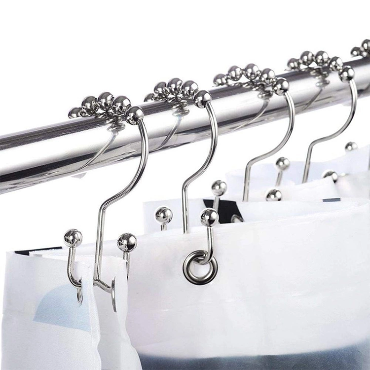 1 Set Stainless Steel Curtain Hooks Bath Curtain Rollerball Shower Curtain Rings Hooks 5 Rollers Polished Satin Nickel Ball