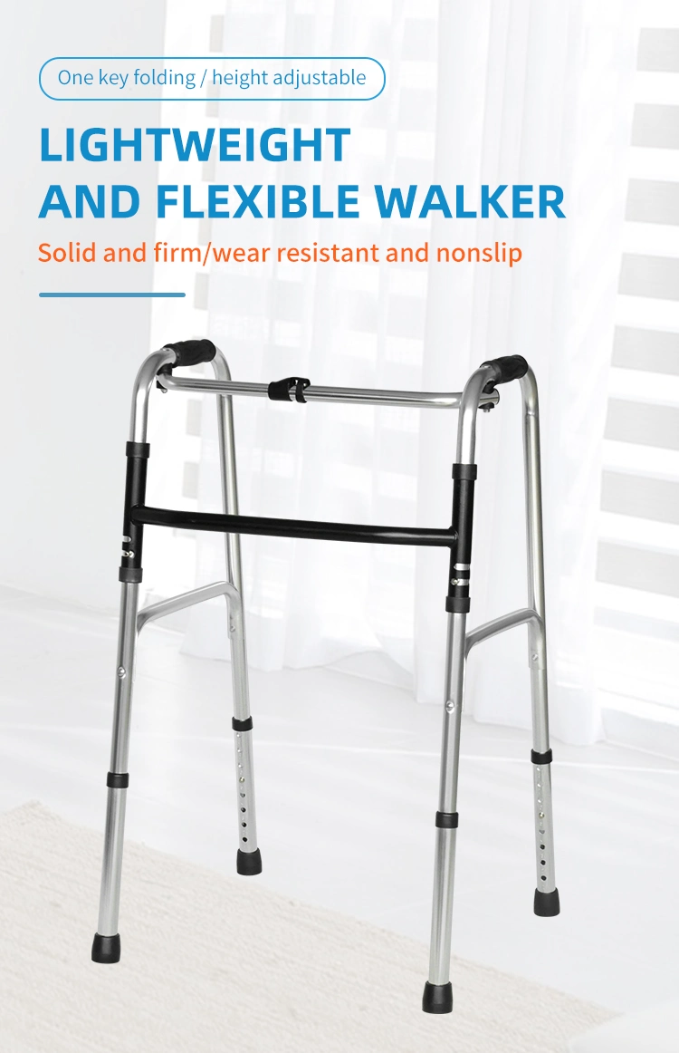 Rehabilitation Training Walking Frame Front 4 Wheel Mobility Frame 4 Leg Folding Stainless Steel Medical Walking Aid