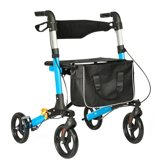Lightweight Folding Aluminum Mobility Rollator Walker Aid with 8 Inch Wheels Adjustable Seat and Arms