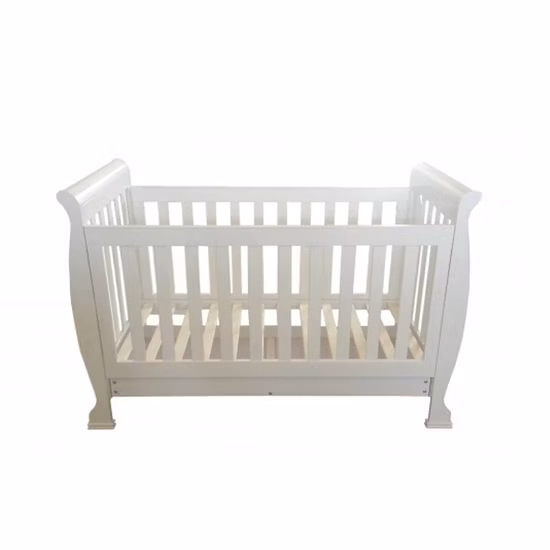 China Supplier Eco-Friendly Daycare Solid Wooden Baby Bed Crib in White