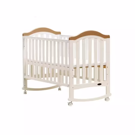 Modern Daycare Solid Wooden Baby Bed Crib with Changing Table
